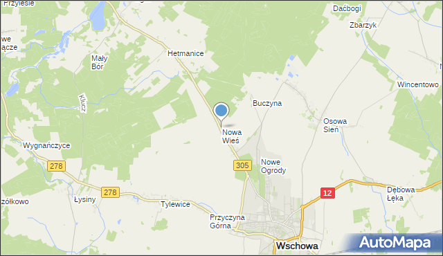 mapa Nowa Wieś, Nowa Wieś gmina Wschowa na mapie Targeo